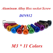 20 parafusos de alumínio din912 m3 * 6/8/10mm de alumínio do m3 dos pces hex parafuso cabeça lisa do copo do cilindro do soquete parafusos anodizados 11 cores
