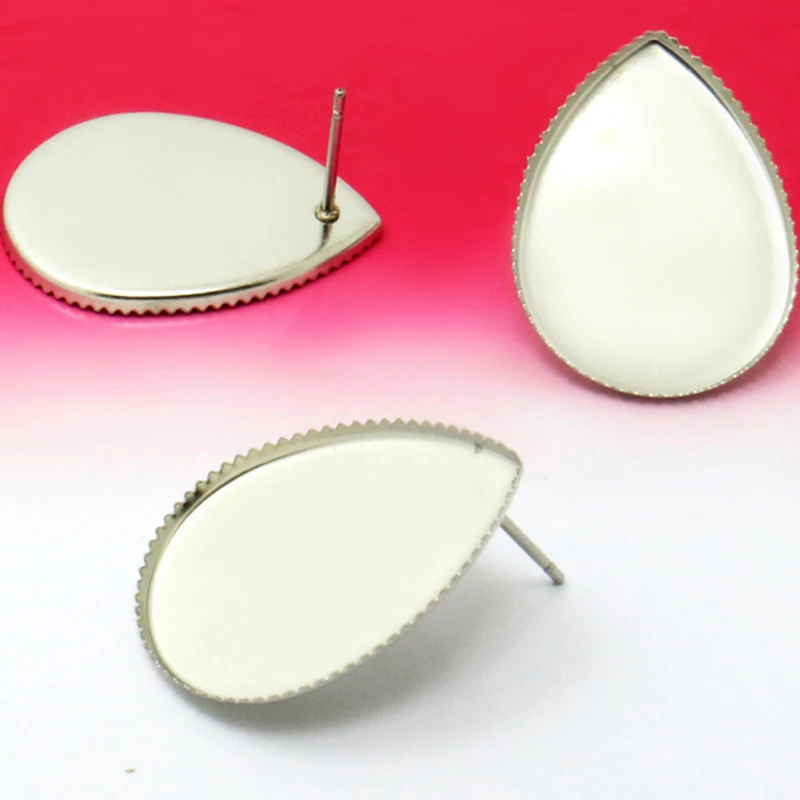 

20pcs Stainless steel 13*18/18*25mm Stud Earring Blank Water Drop Teeth Setting Tray for Cameo Cabochons Jewelry Fittings