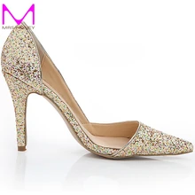 2016 Sparkling Glitter Hochzeit Schuhe Handgemachte Bunte Brautkleid Schuhe Spitz OL Kleid Fersen Bankett Party Prom Schuhe
