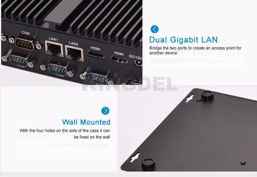 Kingdel Dual LAN Dual HDMI бизнес промышленный ПК Intel 5th Gen Core i7 5550U 5500U, X86 мини компьютер с 8 * USB, 6 * COM, win10