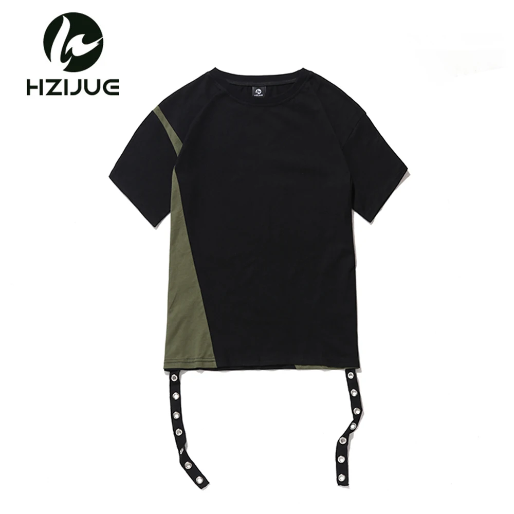

HZIJUE 2018 Personality brand t-shirt summer men Tee hip hop loose male patchwork style tshirt high street pure cotton tshirt