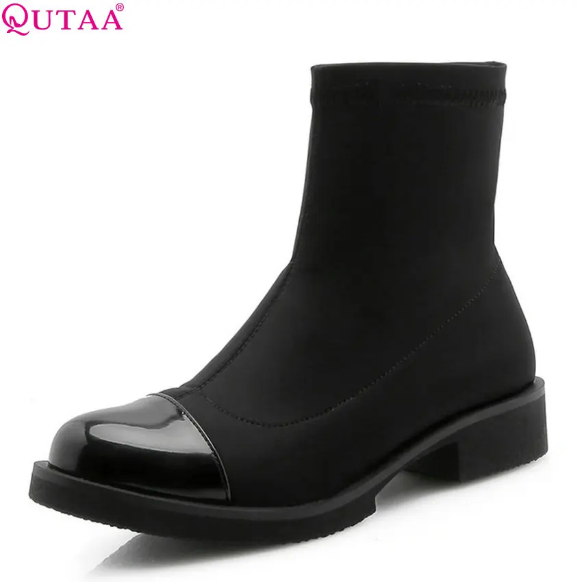 

QUTAA 2019 Women Ankle Boots Pu Leather All Match Round Toe Square Heel Platform Winter Boots Elegant Women Boots Big Size 34-43
