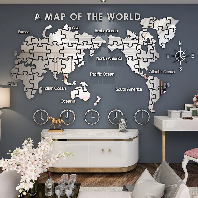 BEST World map puzzle Acrylic 3d self-adhesive wall stickers Living room wall decoration painting Office