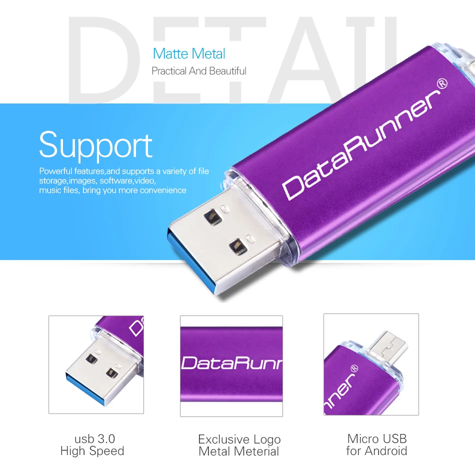 DataRunner OTG USB флэш накопитель 2 в 1 микро флешка 3 0 флеш 16 ГБ 32 64 Гб 128 256