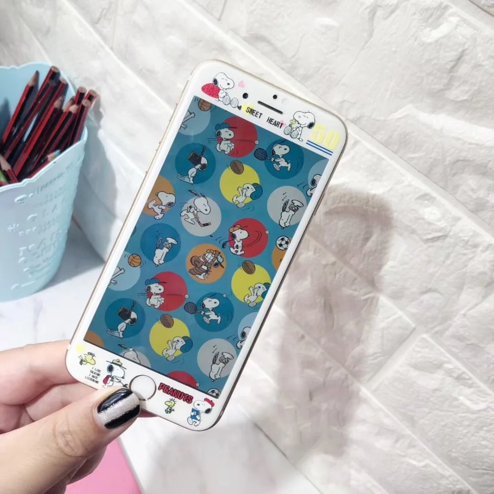 

Xs Japan Cartoon Dog Cutie Front Screen tempered glass Film Carbon Fiber Protector For iPhoneX 8P 6S 7PLUS body Protection