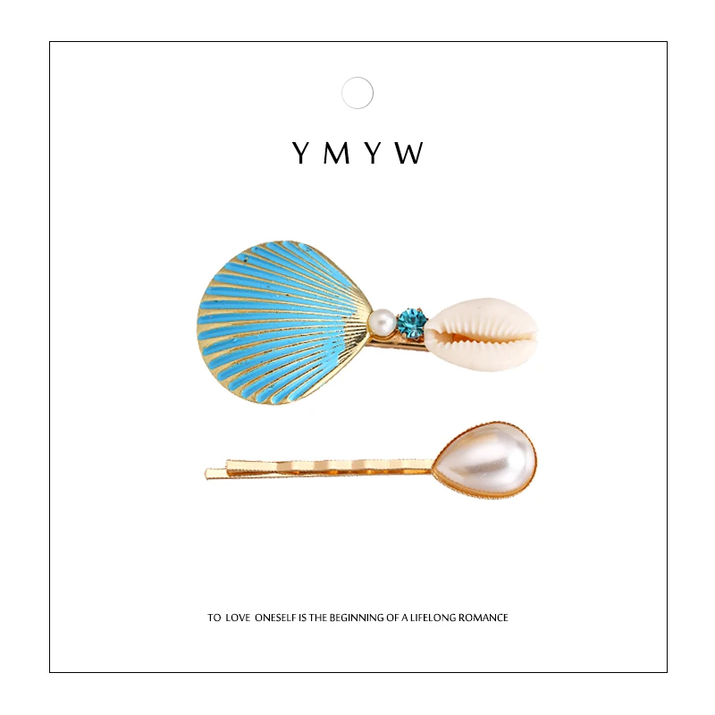 

YMYW 2pcs/set 2019 New Marine Style Natural Shell Imitation Pearl Hair Pins Zinc Alloy Hair Clips for Women Beach Bijoux Cheveux