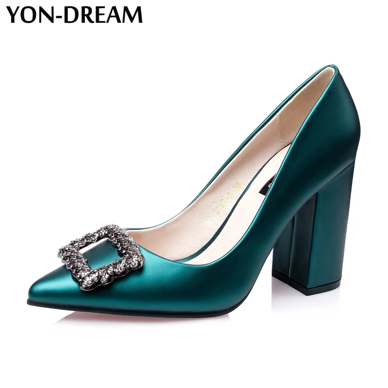 

Woman Chunky Heels Pumps Nice Crystal Design Office Women Shoes Hot Sale Hard-Wearing Stability Slip On High Heels Lady Shoes