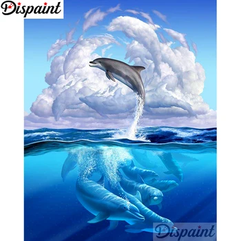 

Dispaint Full Square/Round Drill 5D DIY Diamond Painting "Animal dolphin scenery" Embroidery Cross Stitch 5D Home Decor A10849