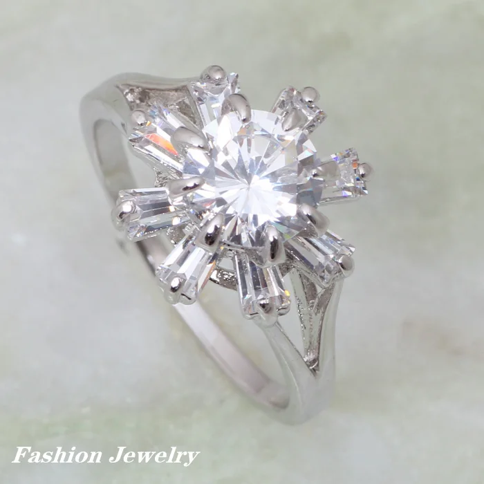 

Christmas gift Silver plated Cubic Zirconia Flower rings for women Brand designer size 6 7 8 9 Rings R077