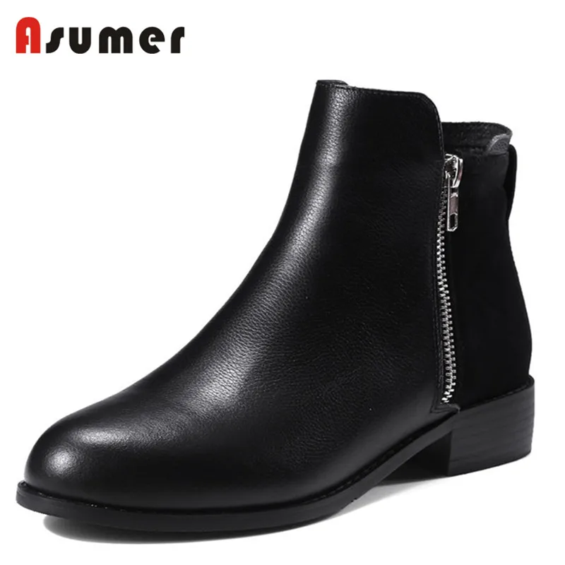 

ASUMER 2018 NEW ARRIVE HOT SALE adult ankle boots for women simple solid autumn boots rounded toe unique genuine leather boots