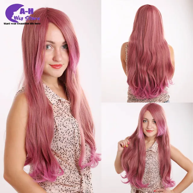 New Style Cosplay Wig Pink And Brown Mixed Color Long Natural Wavy New Style Cosplay Wig Pink And Brown Mixed Color Long Natural Wavy Synthetic Young