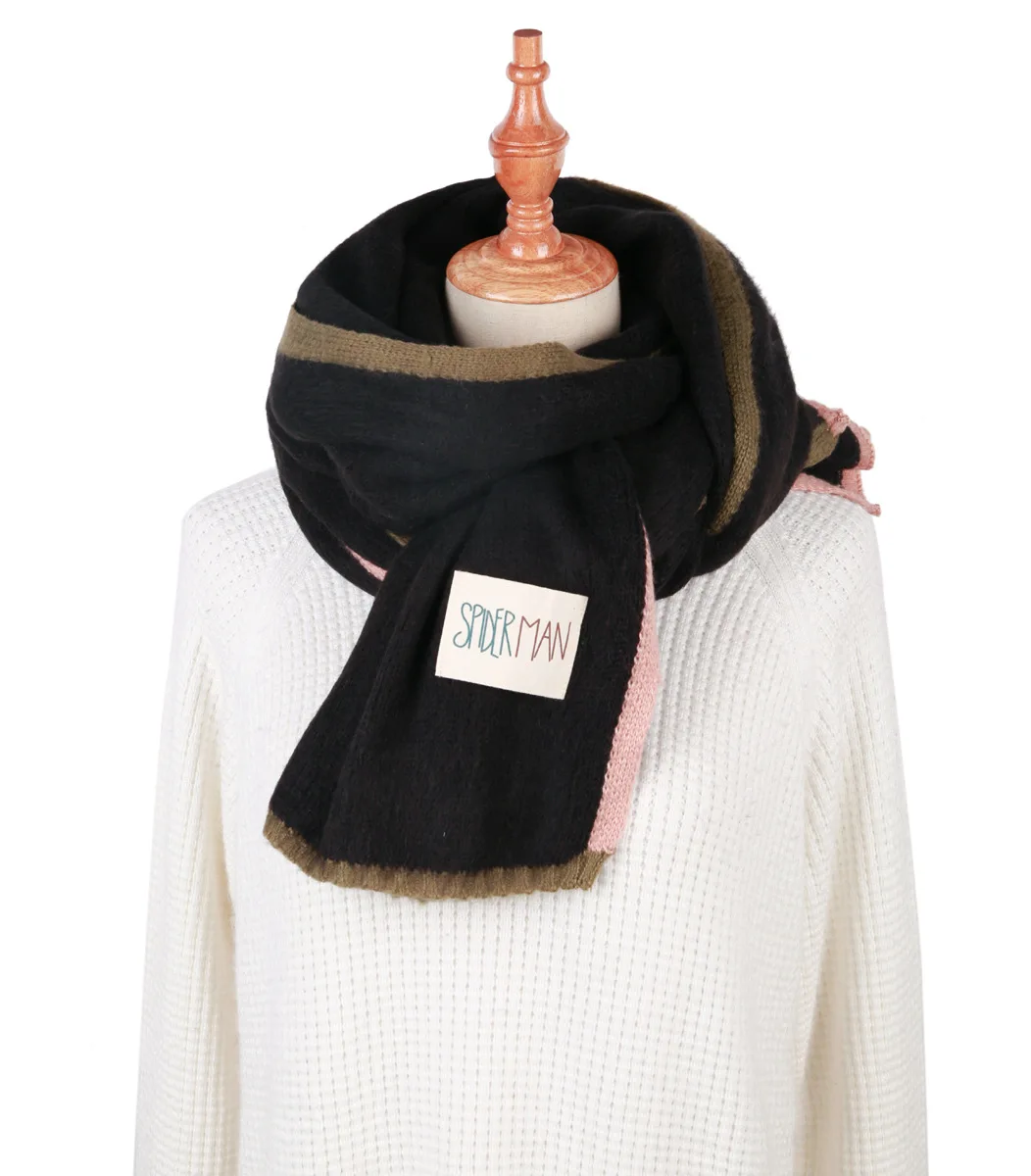 Lakysilk, новая мода, женский шарф, вязанный, зимний, мягкий, длинный, шарфы и шали, для девушек, в полоску, розовый, пашмины, палантины, высокое качество