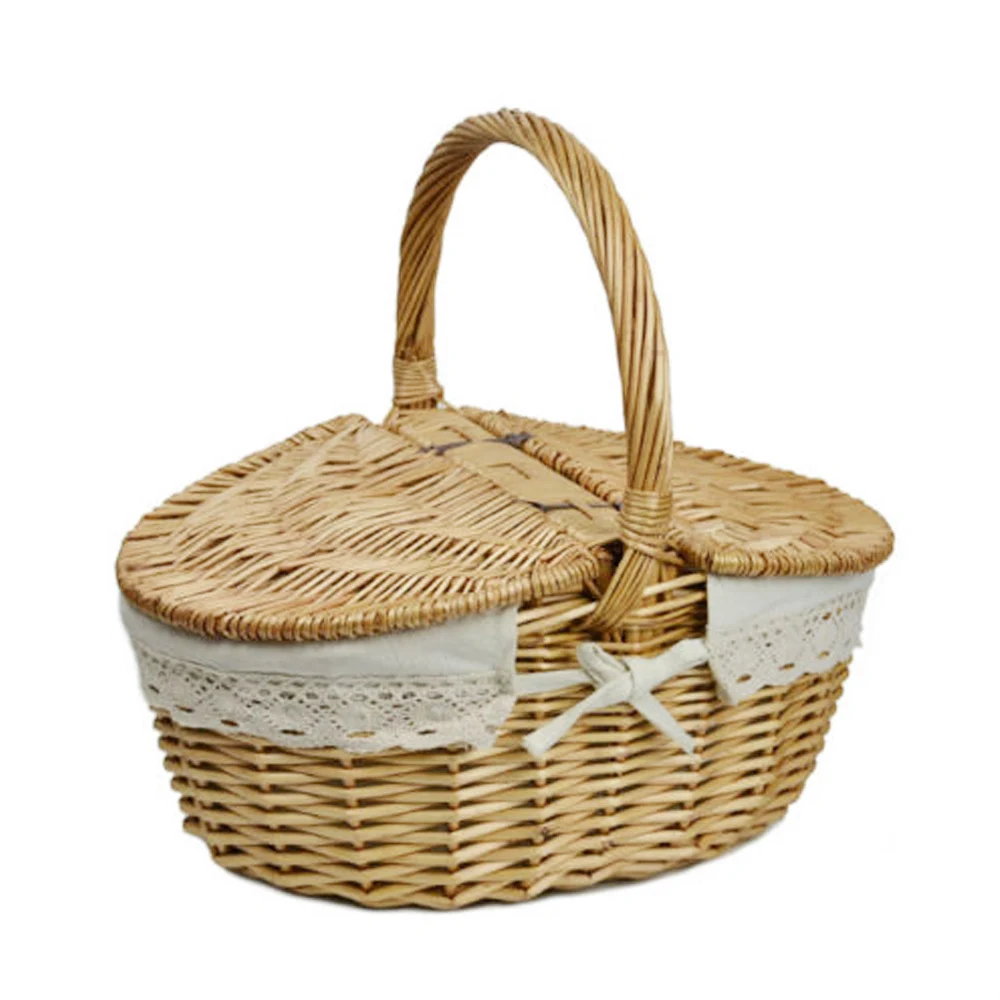 Willow Wicker Basket Camping Picnic Basket Hamper with Lid and Handle