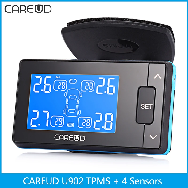 

CAREUD U902 Car TPMS Tire Pressure Monitoring Alarm System with 4 Sensors Internal External Sensors for Choose Car Alarm System