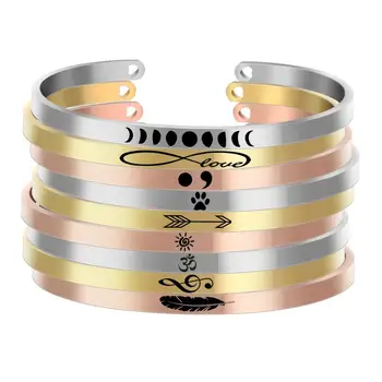

10pcs/lot Wholesale Laser Engrave Personalized Stainless Steel Open Cuff Bangle Inspirational Quotes Bracelets Gift