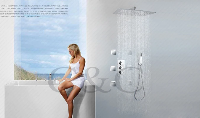 

Bathroom Rainfall Bath Shower Faucet Set UFO Ultra-thin Rainfall Shower Faucet Head Thermostat Faucet Valve 007-55X35-2F