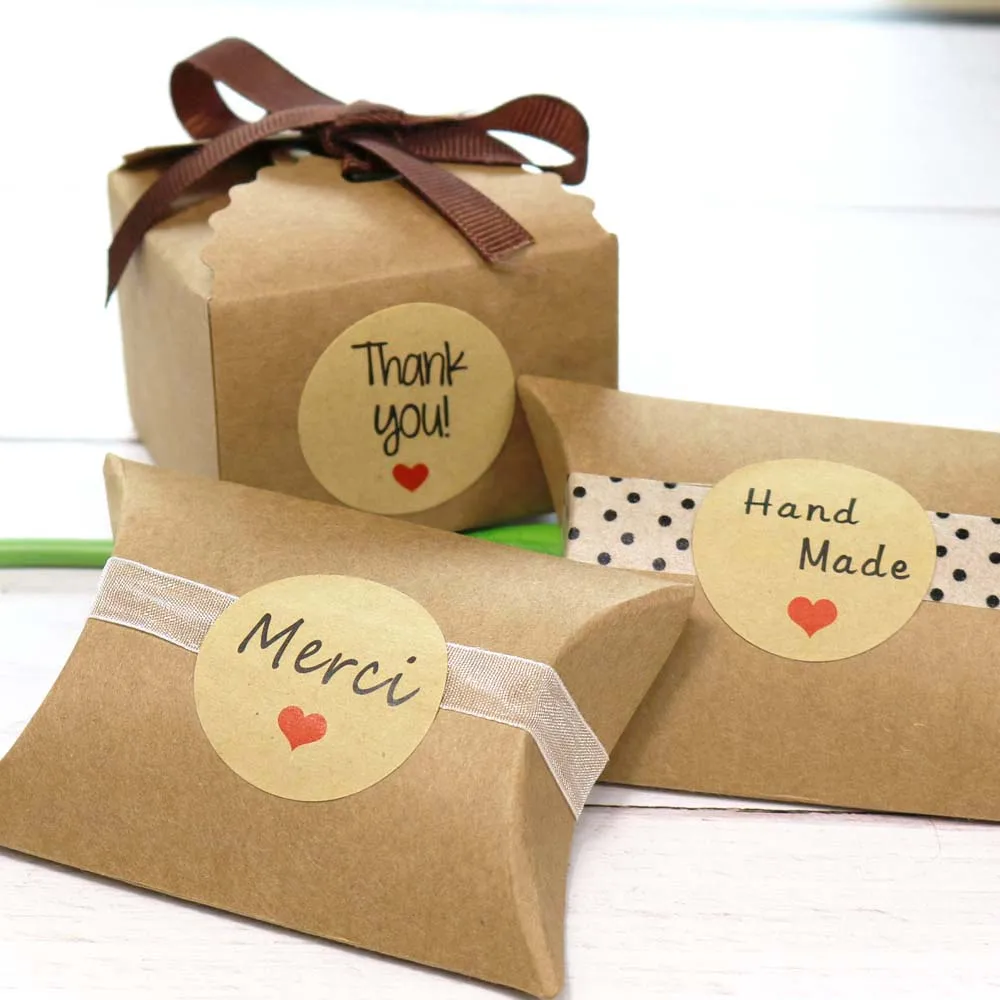 

102pcs Kraft Thank you Handmade Merci Seal Sticker Cake Packaging Sealing Label Sticker Baking Wedding Party DIY Gift Stickers