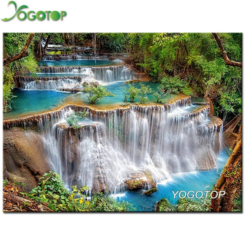 

YOGOTOP Diy Diamond Painting Cross Stitch Square Rhinestone Diamond Embroidery 5D Mosaic Needlework Waterfall landscape CV617