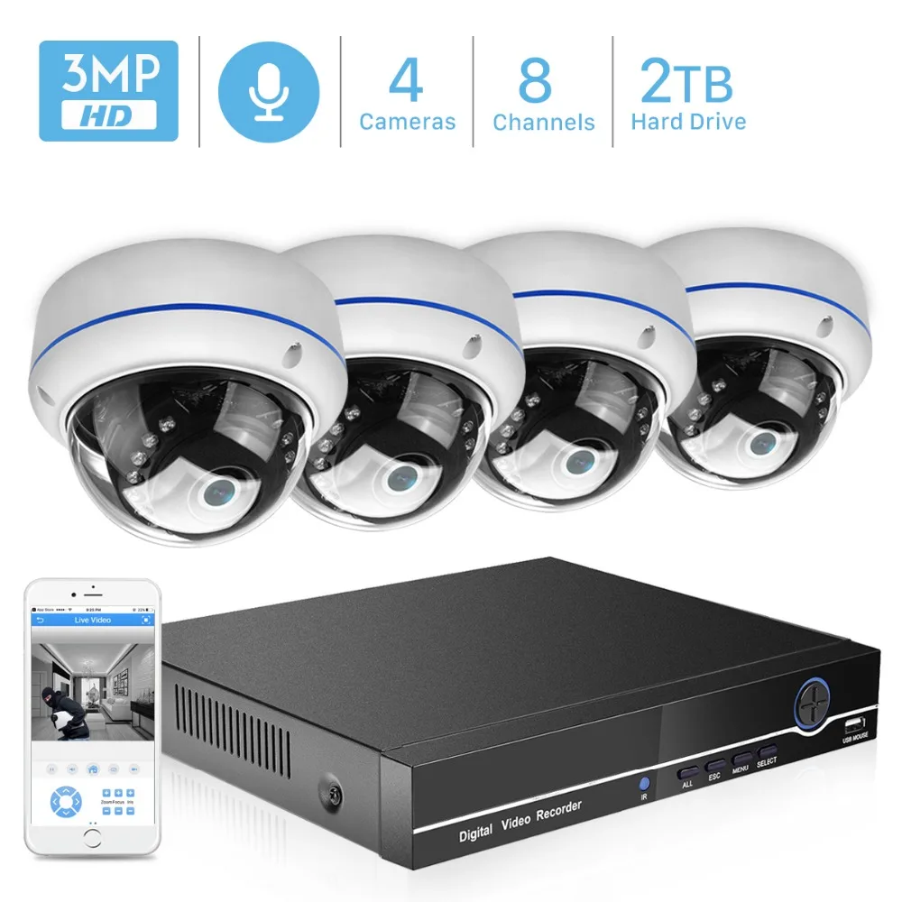 

BESDER 8CH POE NVR Kit Audio CCTV System 4PCS 2.0MP 3.0MP Audio IP Camera PoE Vandal-proof Video Surveillance System Kit 2TB HDD