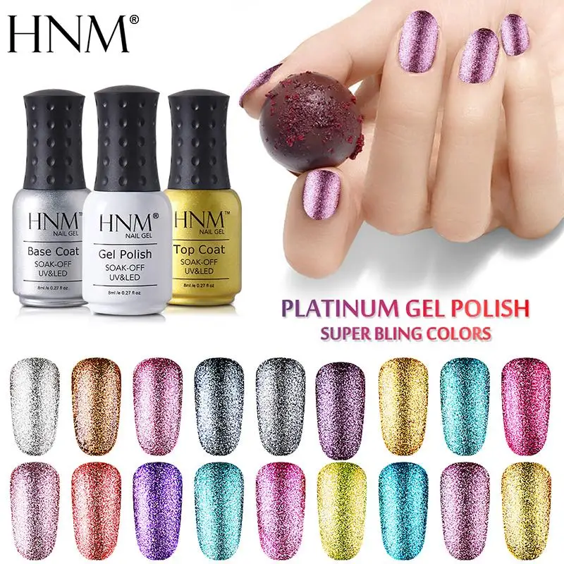 HNM Bling Platinum гель для ногтей 8 мл Блеск УФ-гель для ногтей светодиодный светильник гель лак Полупостоянный Гель-лак грунтовка для ногтей