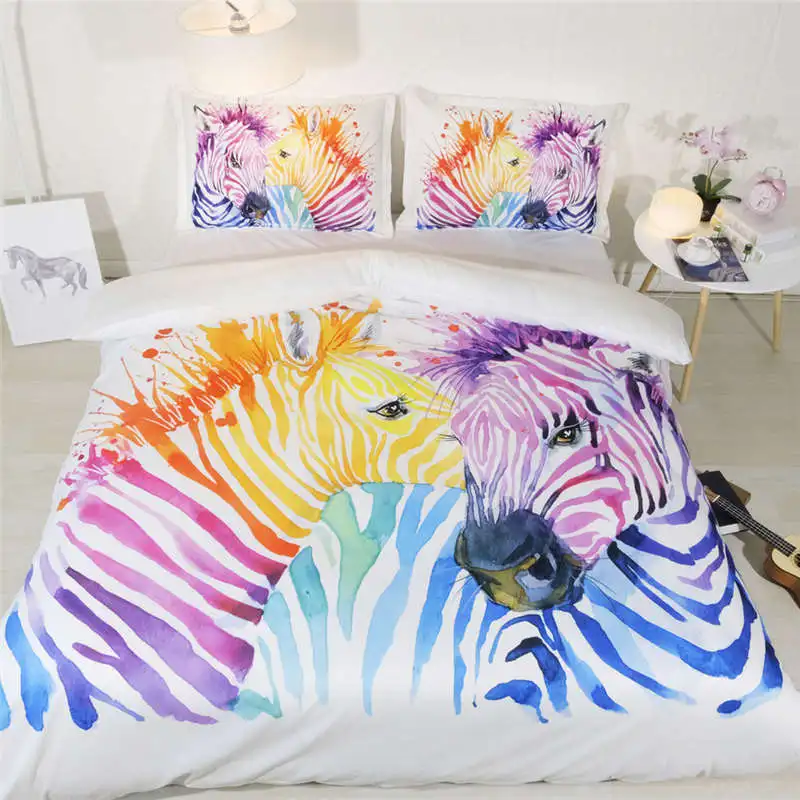 Buy 3D animal bedding set queen colored zebra duvet