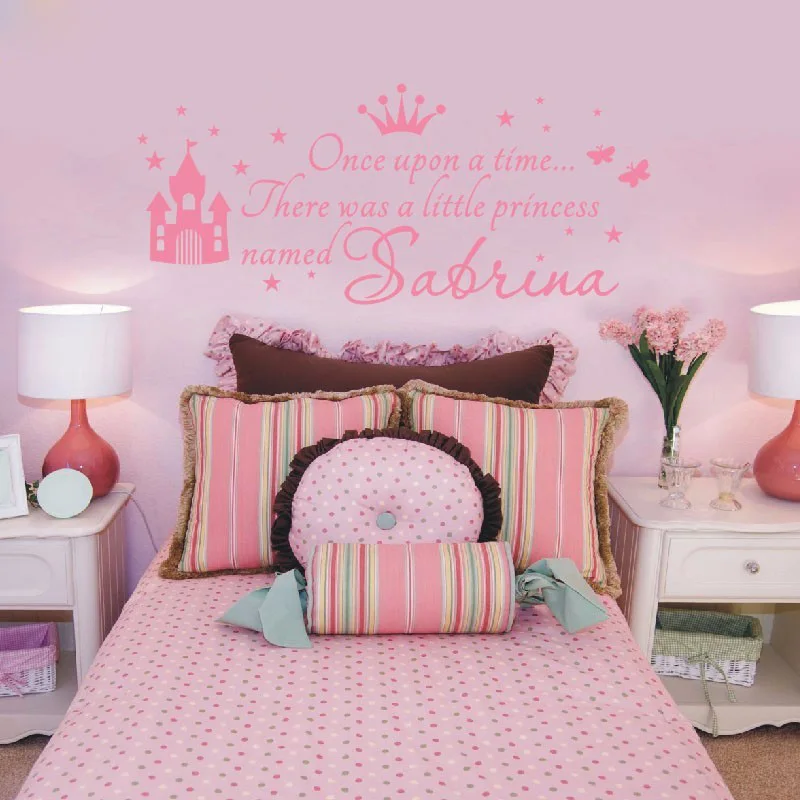 PERSONALISED ONCE UPON A TIME WALL STICKERS PRINCESS GIRLS BEDROOM DECAL NURSERY