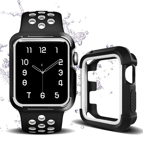 Black and white Силиконовый спортивный чехол+ ремешок для Apple Watch 5 4 40 мм 44 мм ударопрочный защитный чехол для iwatch 3 2 1 42 мм 38 мм - Цвет ремешка: Black and white
