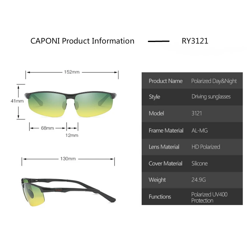 Капони алюминиево-магниевые мужские солнцезащитные очки es поляризационные Дневные И Ночные очки для вождения солнцезащитные очки es очки ночного видения RY3121