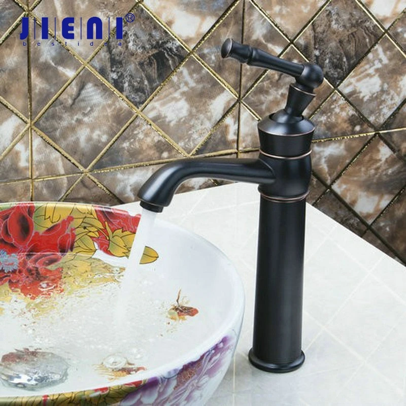 

JIENI Black Bronze Solid Brass Bathroom Basin Sink Deck Mount Stream Spout 1 Handle Basin Sink Vesse Tap Mixer Faucet