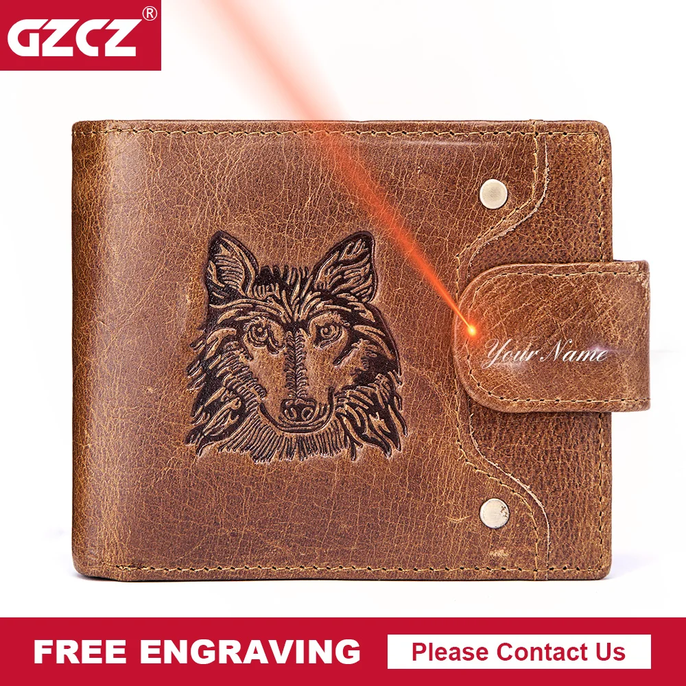 

GZCZ Free Engraving Men Wallet Vintage Leather Wallet Short Printing Coin Purse Male Purse Card Holder Clamp For Money Money Bag