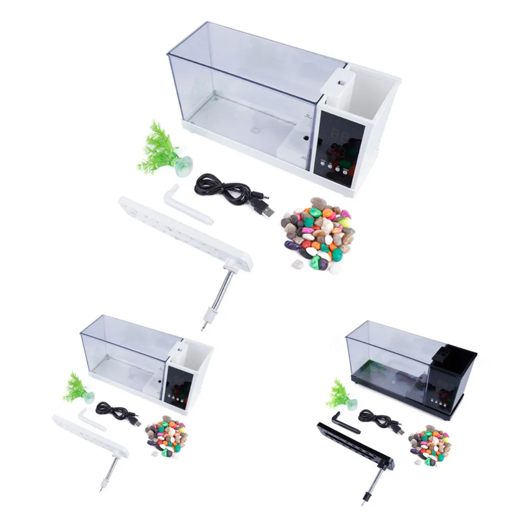 

Rechargeable Mini Fish Tank Aquarium with Clock Function LED Light LCD Display Screen and Clock Fish Tank Aquarium