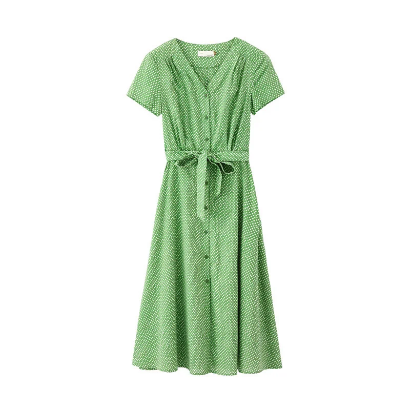 INMAN, летнее Новое поступление, хлопковое приталенное платье трапециевидной формы с v-образным вырезом, Ретро стиль, женское платье - Цвет: Dark Green