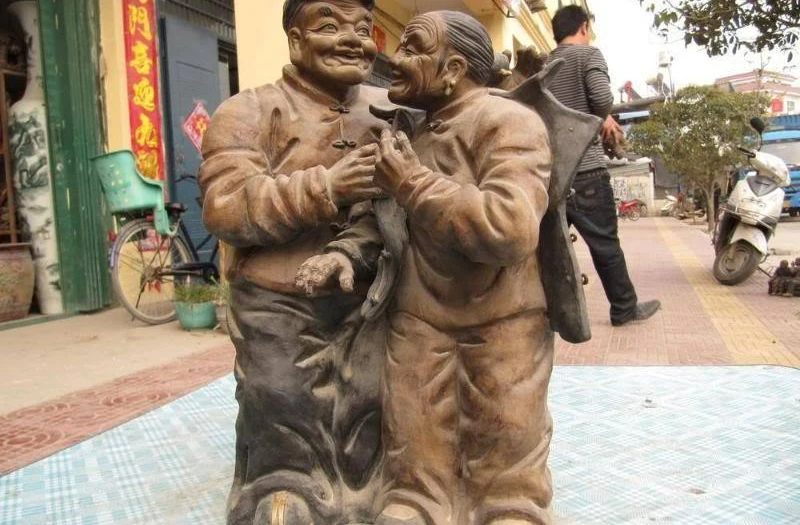 

13" Chinese WuCai porcelain kindly Old Man for carline dressing Statue