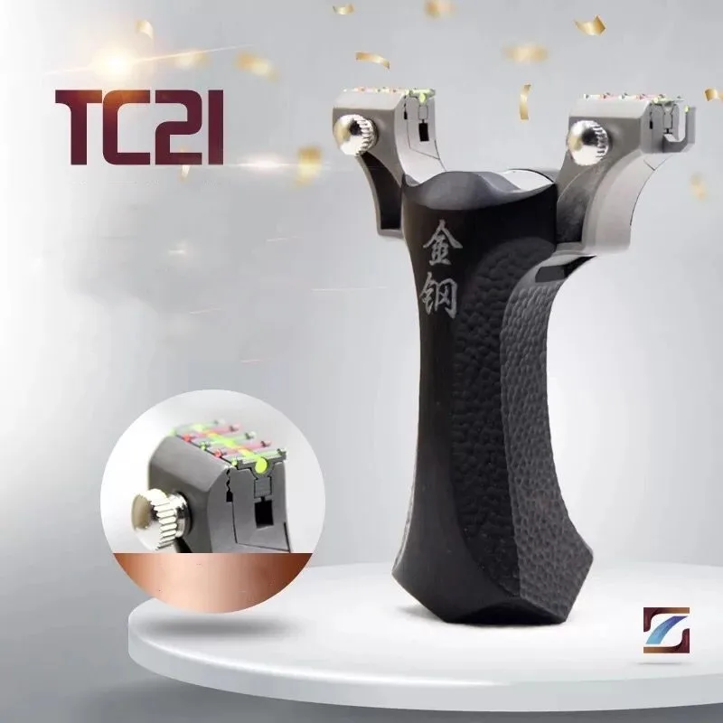 

New Outdoor Powerful Titanium Steel Slingshot Hunting Catapult Flat leather Pocket sling shot with Multiple Sight For Shooting