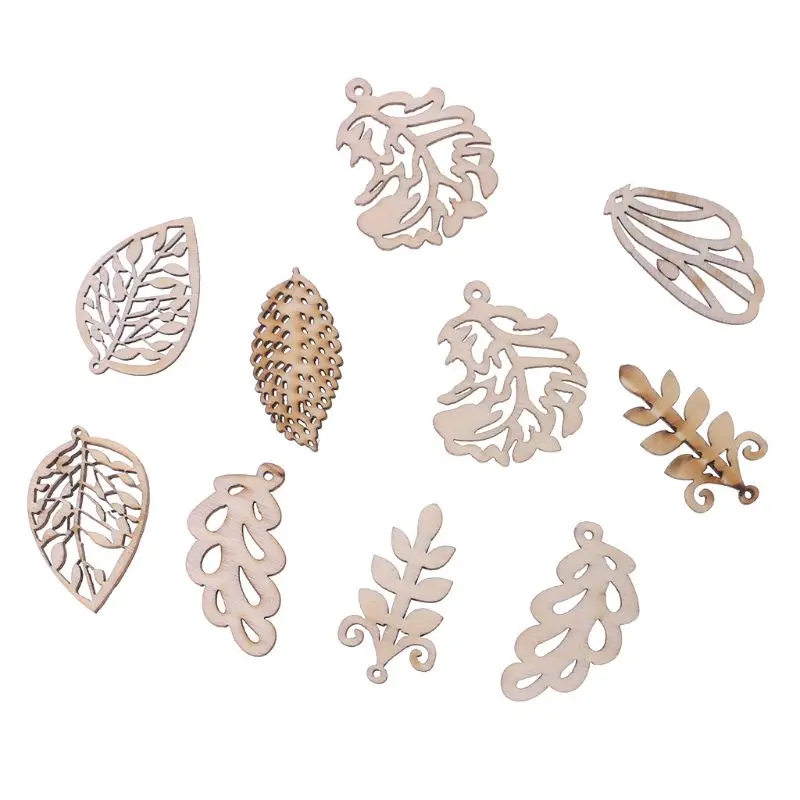 

10pcs Laser Cut Wood Leaves Embellishment Wooden Shape Craft Wedding Decor