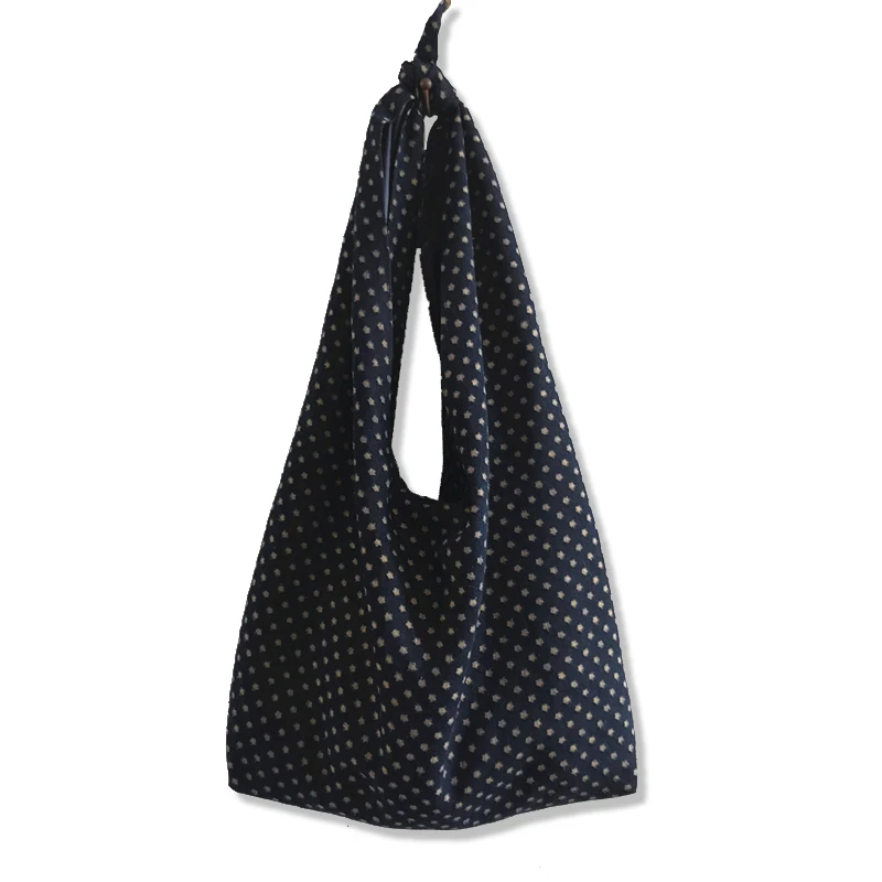 Свежая Темно-Синяя Женская джинсовая большая сумка-тоут, уникальные сумки с узелками, сумка на плечо, высокое качество, женская большая сумка для путешествий, японский стиль