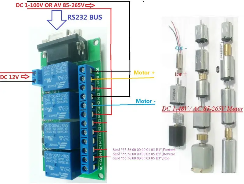 Maxmartt 12V 4Ch DB9 RS232 Relay Board Remote Control UART Serial Port Switch for Car Motor