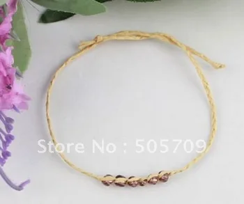 

80PCS raffia wish bracelets W/brown seed beads #21638