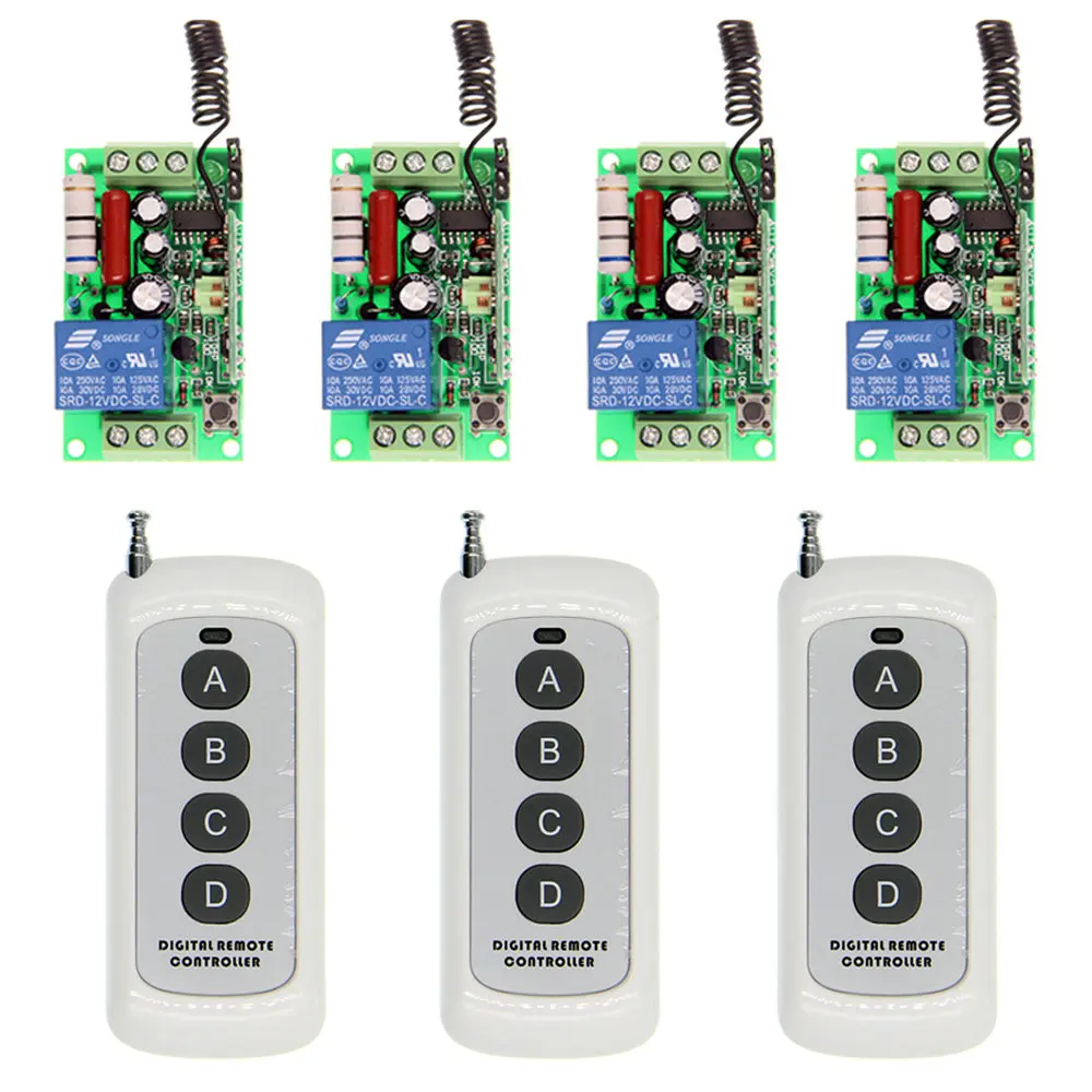 

500m AC 220V 110V 1 CH 1CH RF Wireless Remote Control Switch System,4CH Transmitter + Receiver,Momentary / Toggle