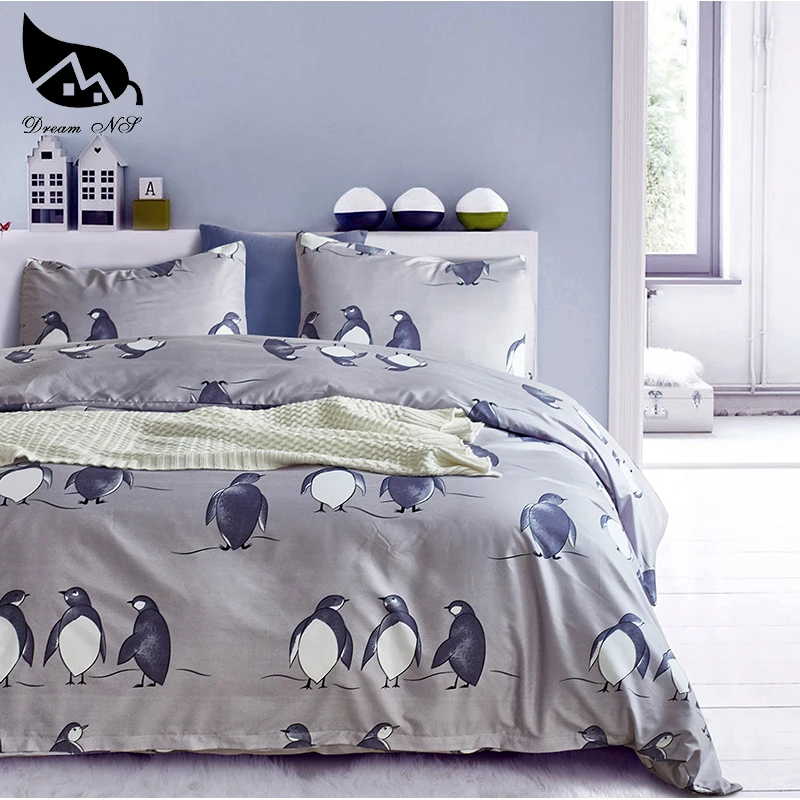 

Dream NS Bedding Set Three-Piece Set Modern Card Ventilation Quilt Cover Pillow Case Ground Surface Penguin Printing Comfortable