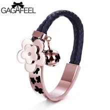 Envío de la venta Caliente Rose Plateó Cadenas de Cuero Genuino Pulseras Brazaletes de La Flor Mujeres de La Moda de Joyería de La Boda NSB506