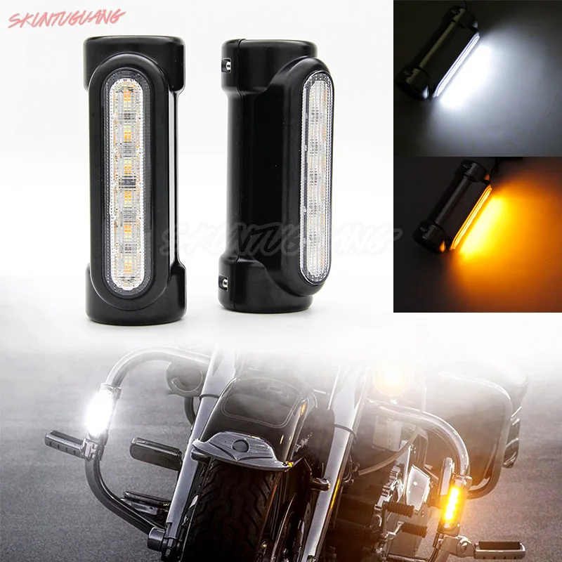 Motorcycle Highway Bar Switchback LED Driving Light White Amber Turn