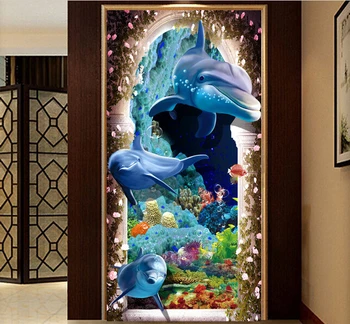 

3d wallpaper custom mural non-woven 3d room wallpaper 3 d dolphins porch background wall photo 3d wall murals wallpaper