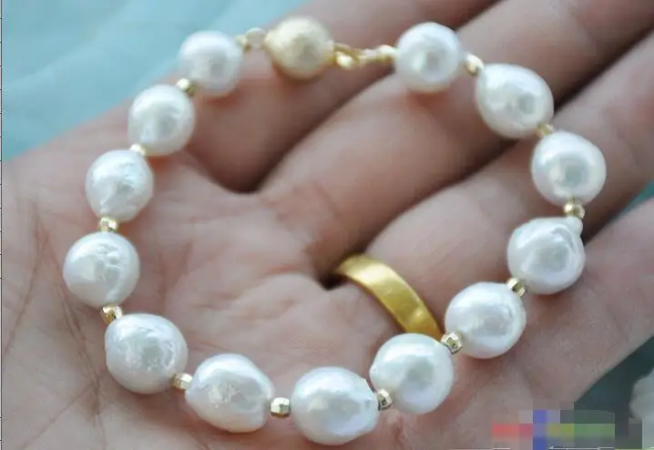

Hot selling free shipping******** 8" 11mm WHITE ALMOST ROUND Edison KESHI REBORN PEARL bracelet