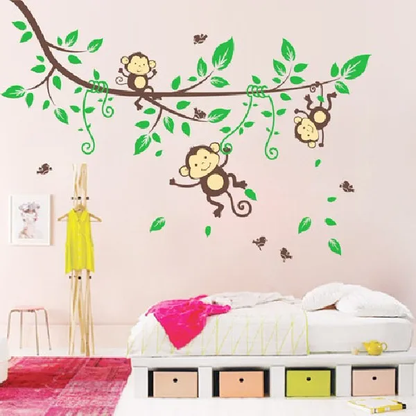 123*174cm Removable PVC Monkey Bedroom Wall Sticker Decals Mural Jungle