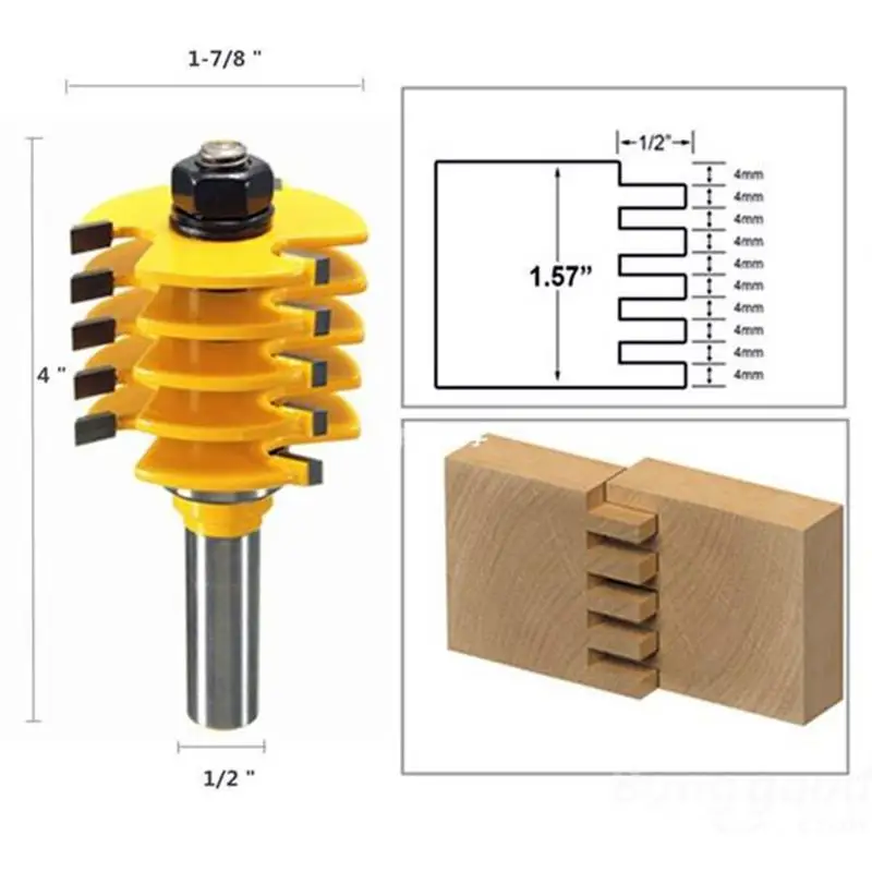 

1/2 inch Shank Wood Cutter Wood Router Bit Solid Hardened Steel Body Adjustable 5 Blade 3 Flute Drill Bits 1PC