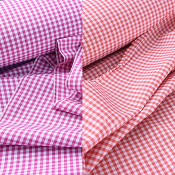 

114CM Wide 25MM Small Chcek Purple Pink Print Doupion Silk Fabric for Summer Spring Suit Dress Jacket H356