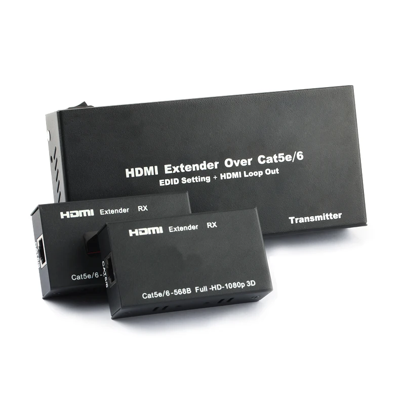 

TreasLin 2 Ports HDMI Extender Over Cat5 Cat6 Up to 60M HDMI Transmitter and Receiver Support EDID for TV Camera HDMI Display