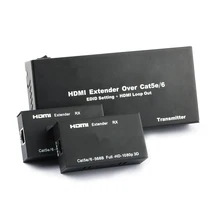 TreasLin 2 Ports HDMI Extender Over Cat5 Cat6 Up to 60M HDMI Transmitter and Receiver Support EDID for TV Camera HDMI Display