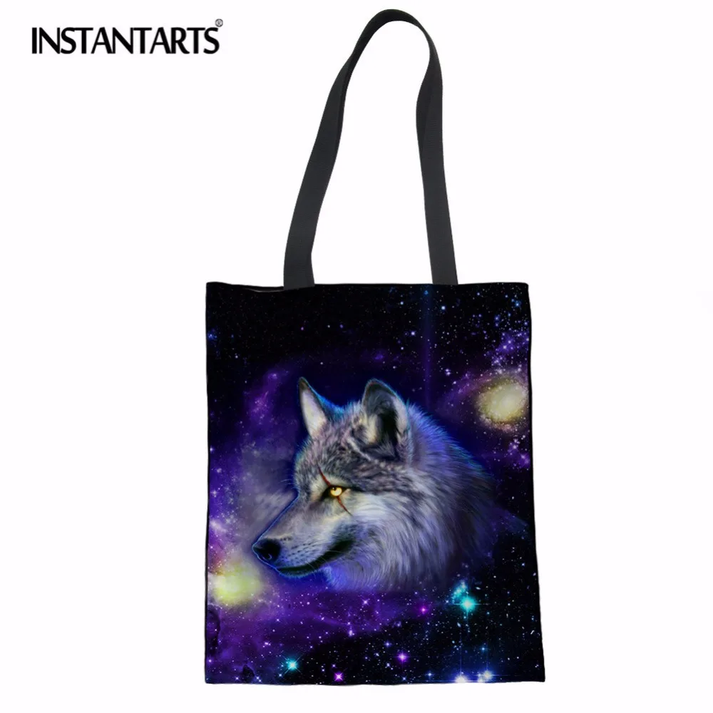 INSTANTARTS Прохладный Galaxy Star животных печати женский ткань сумки модные льняные сумки дамы путешествия холст пляжные сумки